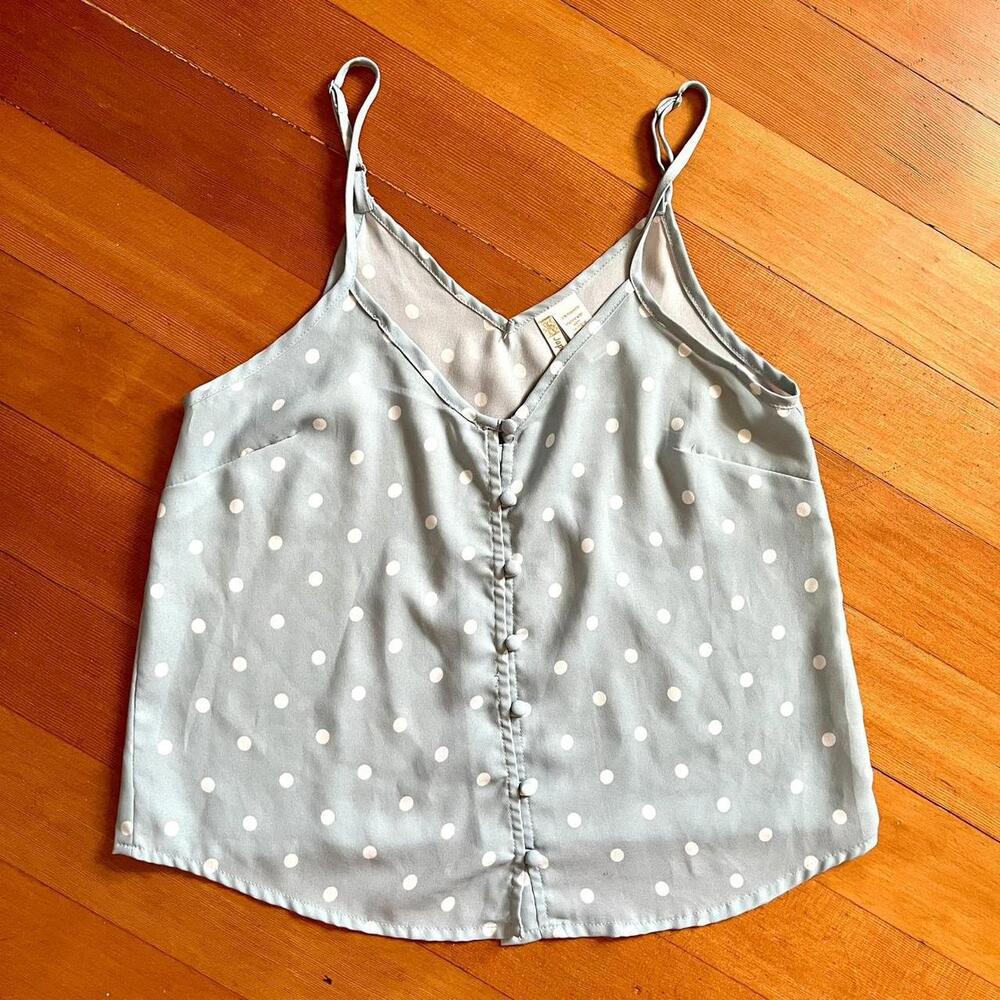 Japna Light Blue & White Polka Dot Faux Button-down Tank, Size Small